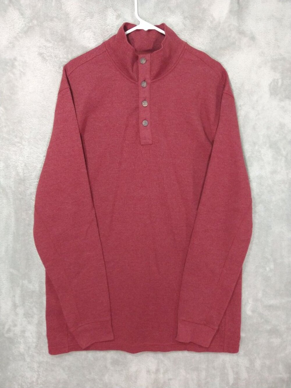 Duluth Trading Shirt Mens LT Red Long Sleeve Thermal Mock Henley Waffle Knit